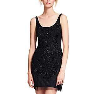 Adrianna Papell Sequined Sleeveless Mini Sheath Cocktail Dress Black Size 8